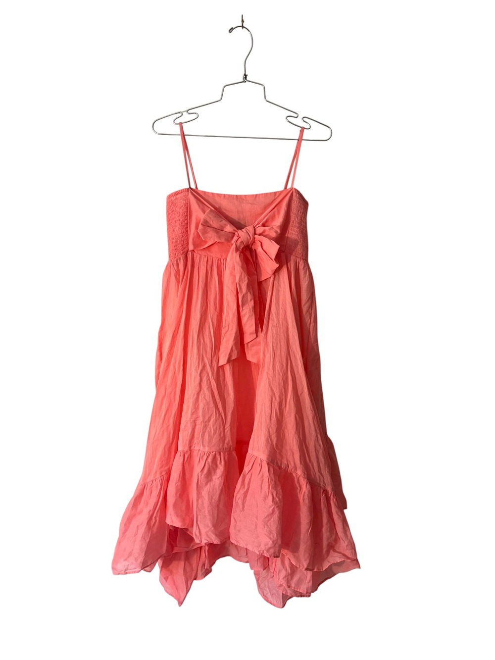 J. Crew Cotton Voile Bow Front Coral Spaghetti Strap Tiered Dress Size S